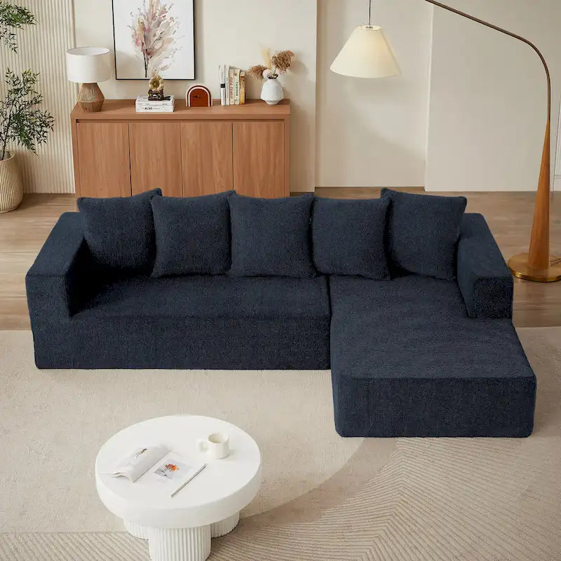 Canapé d'angle modulaire en forme de L, coloris Blue 105.2 Cloud Chenille, 2 pièces, combinaison libre