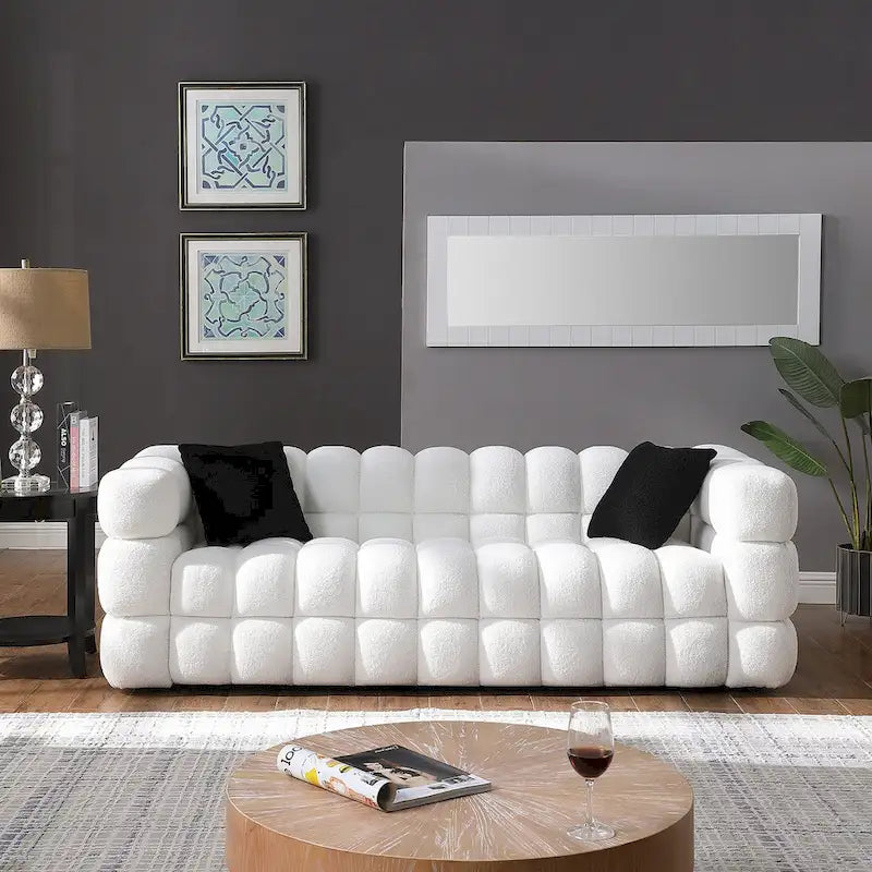 Modern 84.3 Boucle 3-Seater Sofa with Pillows
