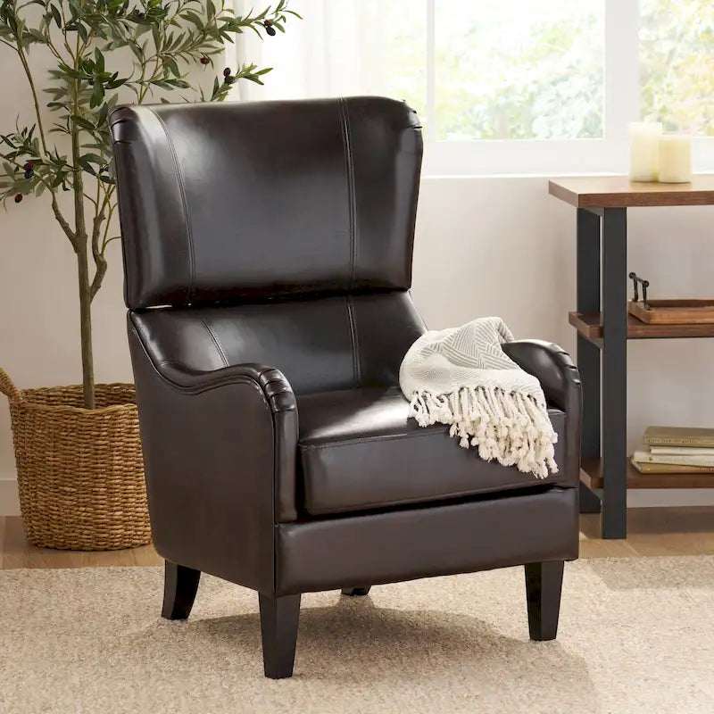 Fauteuil d'appoint à dossier haut de 27 pouces avec dossier à oreilles et pieds en bouleau