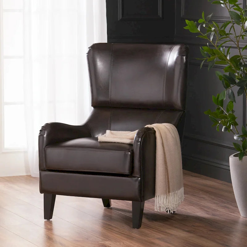 Fauteuil d'appoint à dossier haut de 27 pouces avec dossier à oreilles et pieds en bouleau