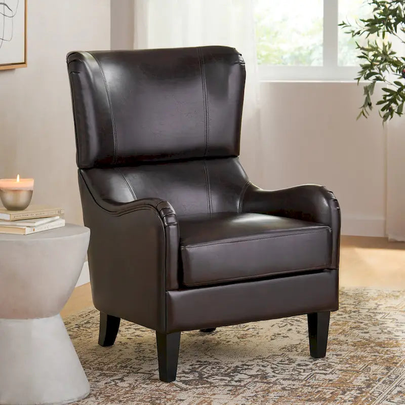 Fauteuil d'appoint à dossier haut de 27 pouces avec dossier à oreilles et pieds en bouleau