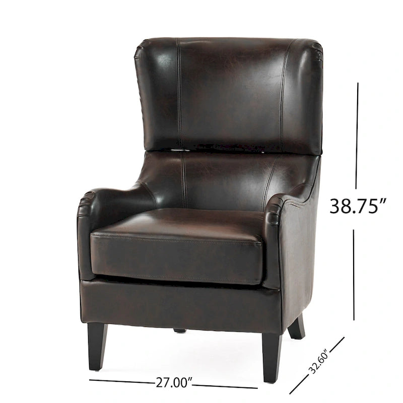 Fauteuil d'appoint à dossier haut de 27 pouces avec dossier à oreilles et pieds en bouleau