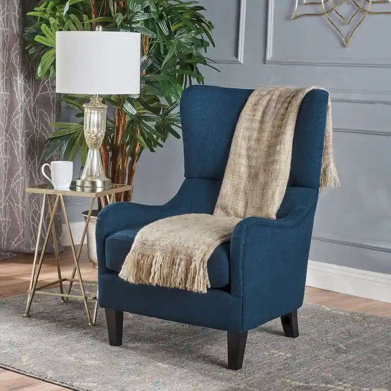 Fauteuil d'appoint à dossier haut de 27 pouces avec dossier à oreilles et pieds en bouleau