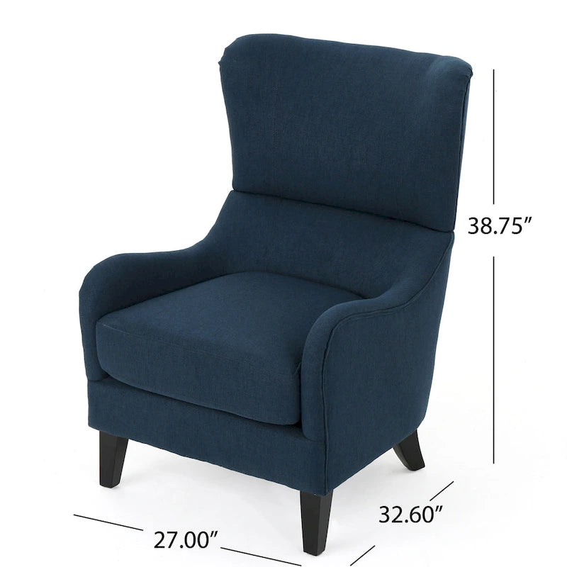 Fauteuil d'appoint à dossier haut de 27 pouces avec dossier à oreilles et pieds en bouleau