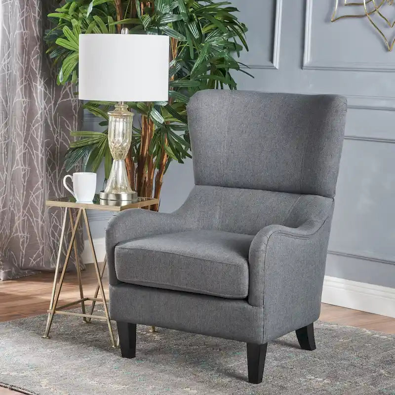Fauteuil d'appoint à dossier haut de 27 pouces avec dossier à oreilles et pieds en bouleau