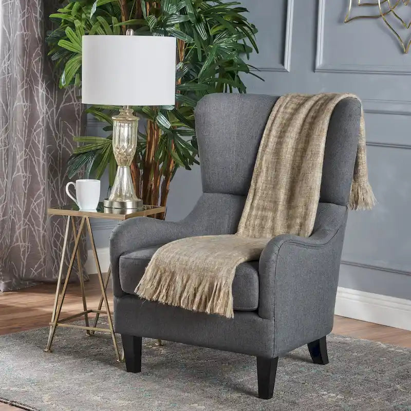 Fauteuil d'appoint à dossier haut de 27 pouces avec dossier à oreilles et pieds en bouleau