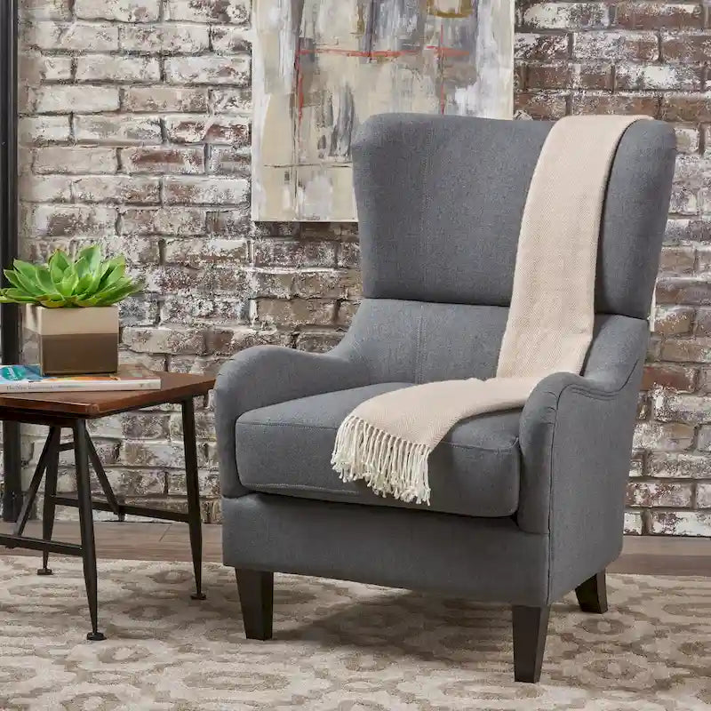 Fauteuil d'appoint à dossier haut de 27 pouces avec dossier à oreilles et pieds en bouleau