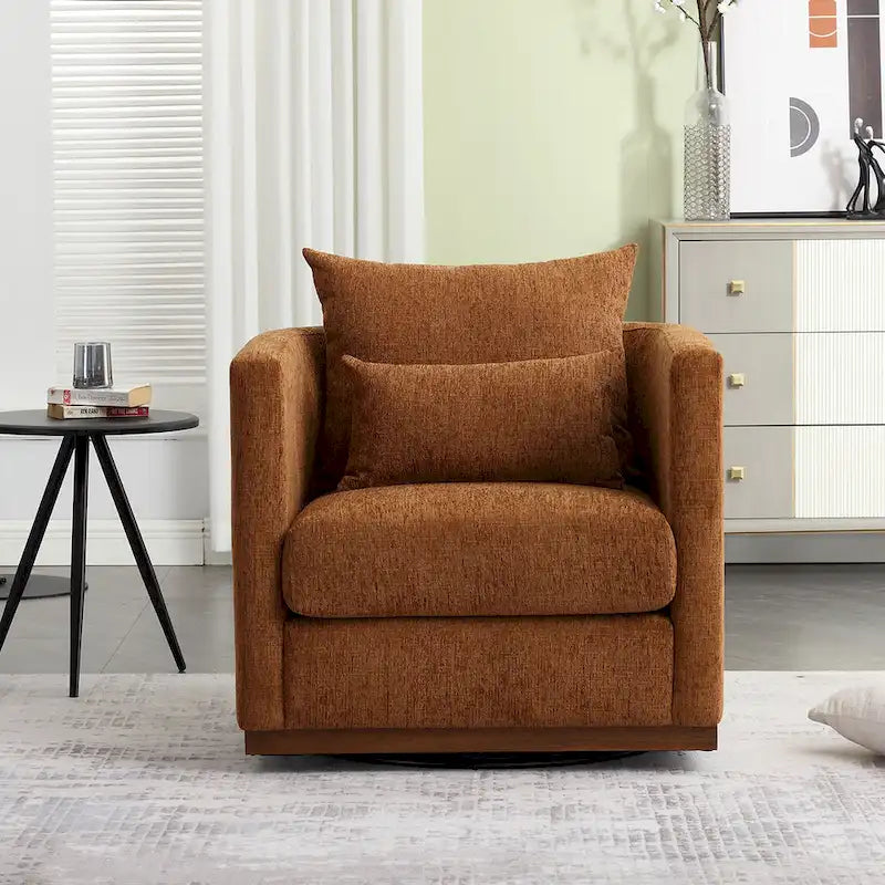 Fauteuil pivotant moderne marron en chenille de 31,5 pouces