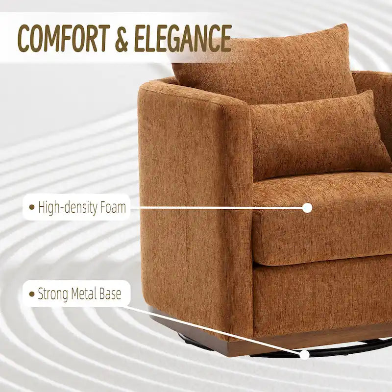 Fauteuil pivotant moderne marron en chenille de 31,5 pouces