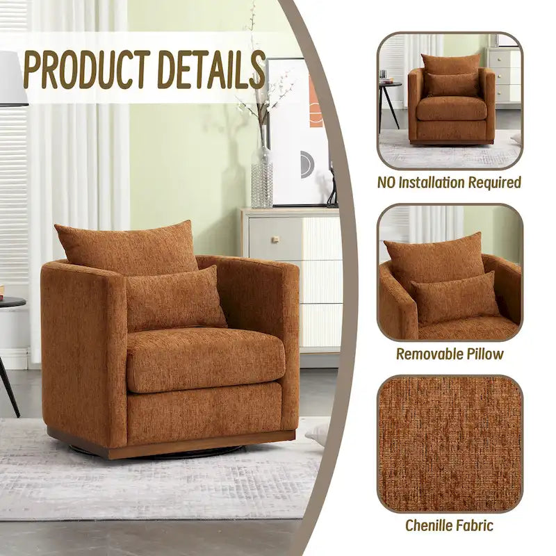 Fauteuil pivotant moderne marron en chenille de 31,5 pouces