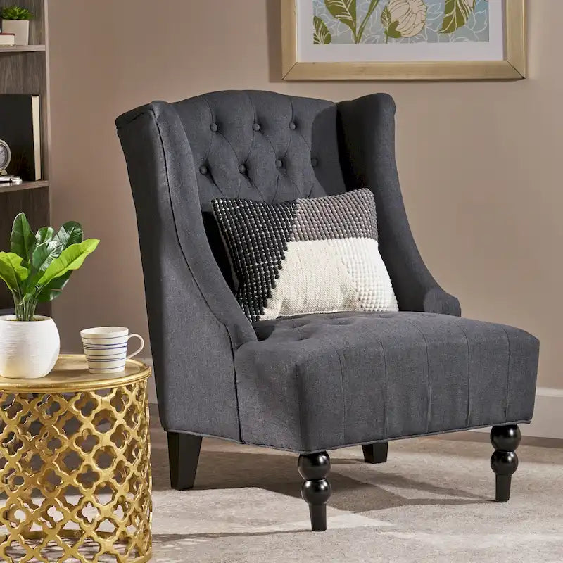 Fauteuil club capitonné à haut dossier couleur anthracite de 27,5 pouces