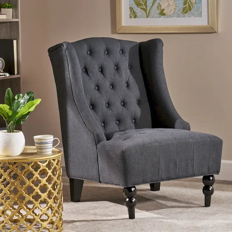 Fauteuil club capitonné à haut dossier couleur anthracite de 27,5 pouces