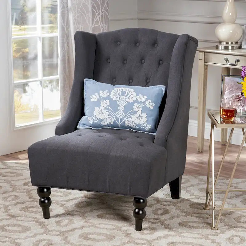 Fauteuil club capitonné à haut dossier couleur anthracite de 27,5 pouces