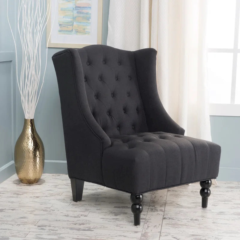 Fauteuil club capitonné à haut dossier couleur anthracite de 27,5 pouces