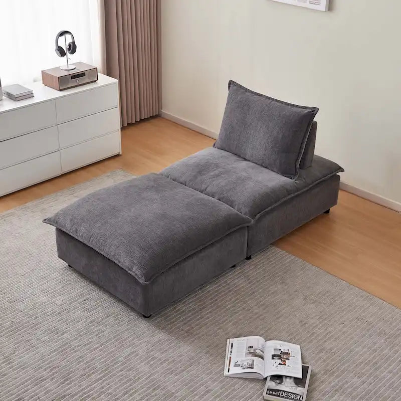 Canapé d'angle modulaire sans accoudoirs, revêtement chenille, combinaison libre