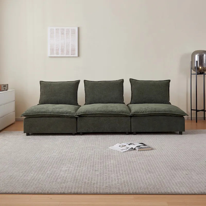 Canapé d'angle modulaire sans accoudoirs, revêtement chenille, combinaison libre