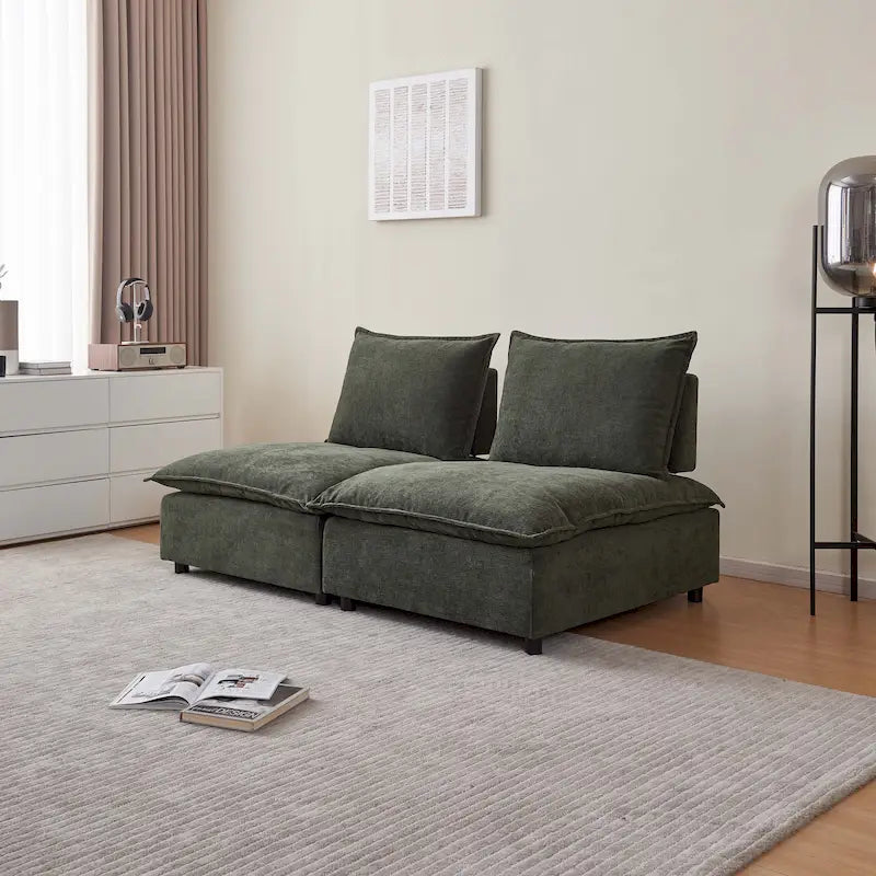 Canapé d'angle modulaire sans accoudoirs, revêtement chenille, combinaison libre