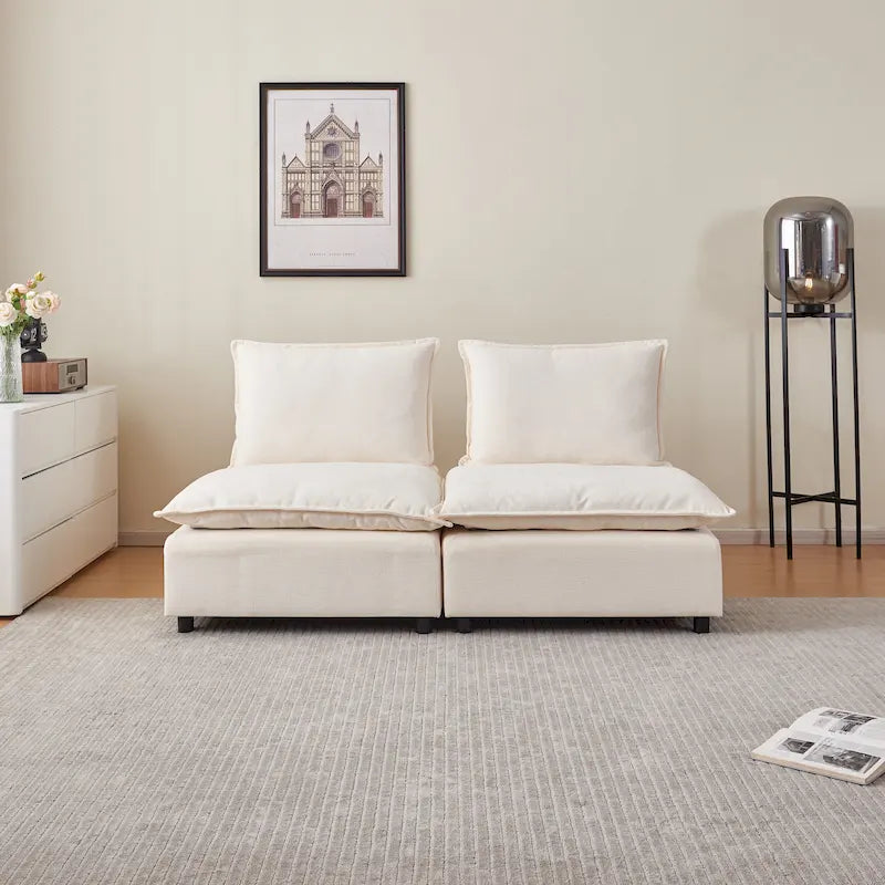Canapé d'angle modulaire sans accoudoirs, revêtement chenille, combinaison libre
