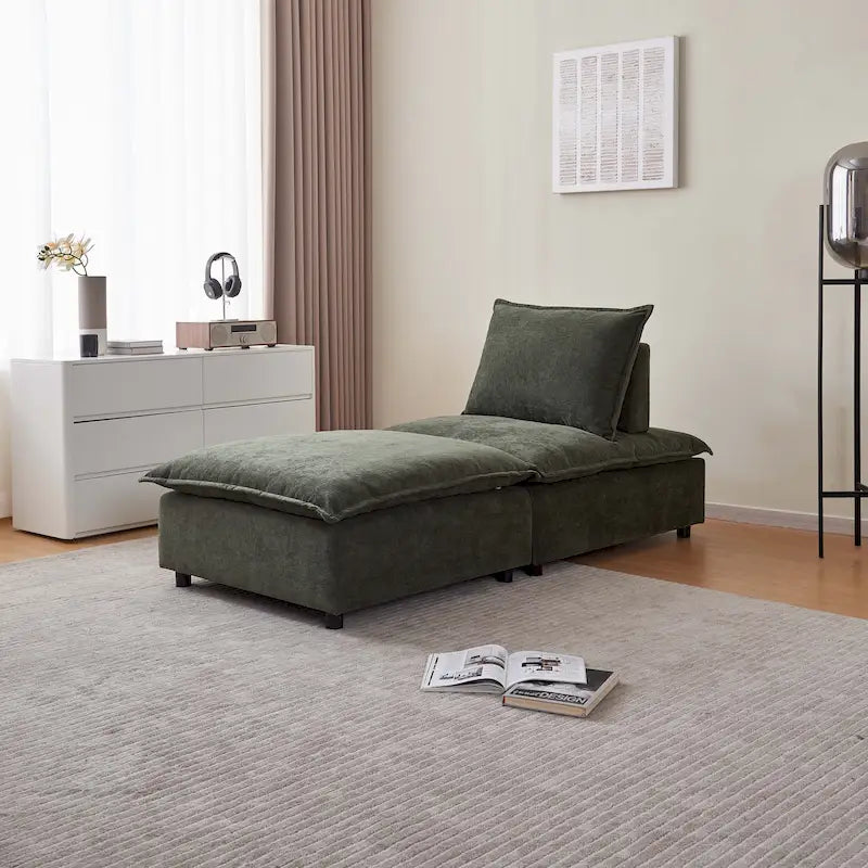Canapé d'angle modulaire sans accoudoirs, revêtement chenille, combinaison libre