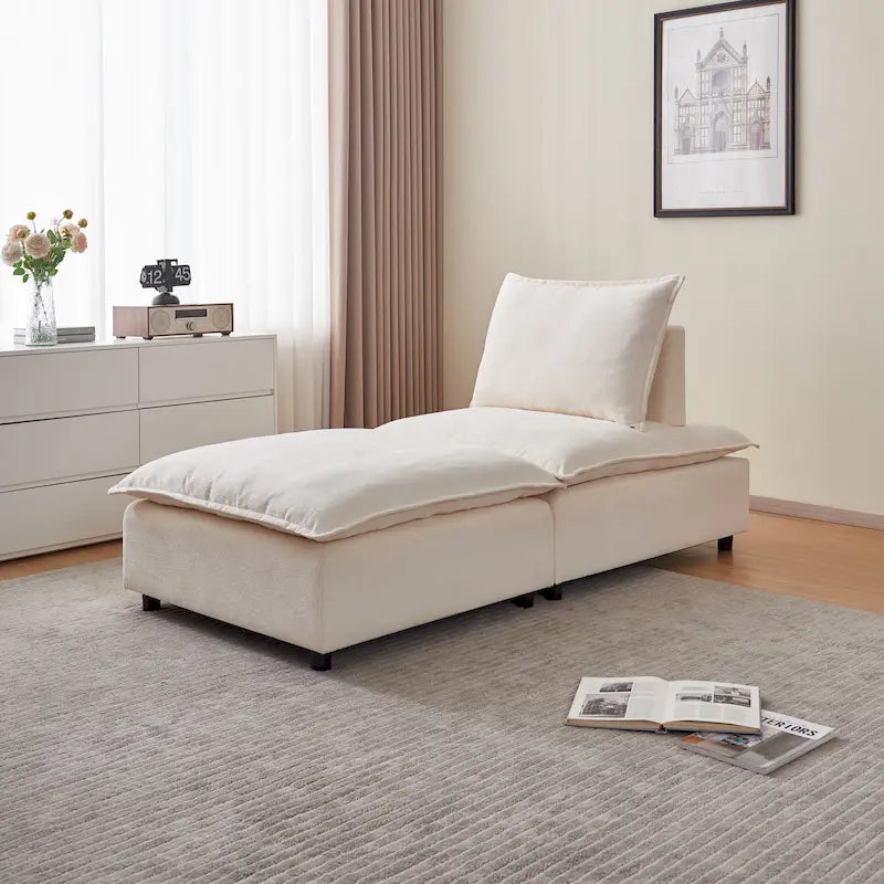 Canapé d'angle modulaire sans accoudoirs, revêtement chenille, combinaison libre