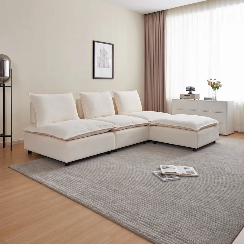 Canapé d'angle modulaire sans accoudoirs, revêtement chenille, combinaison libre
