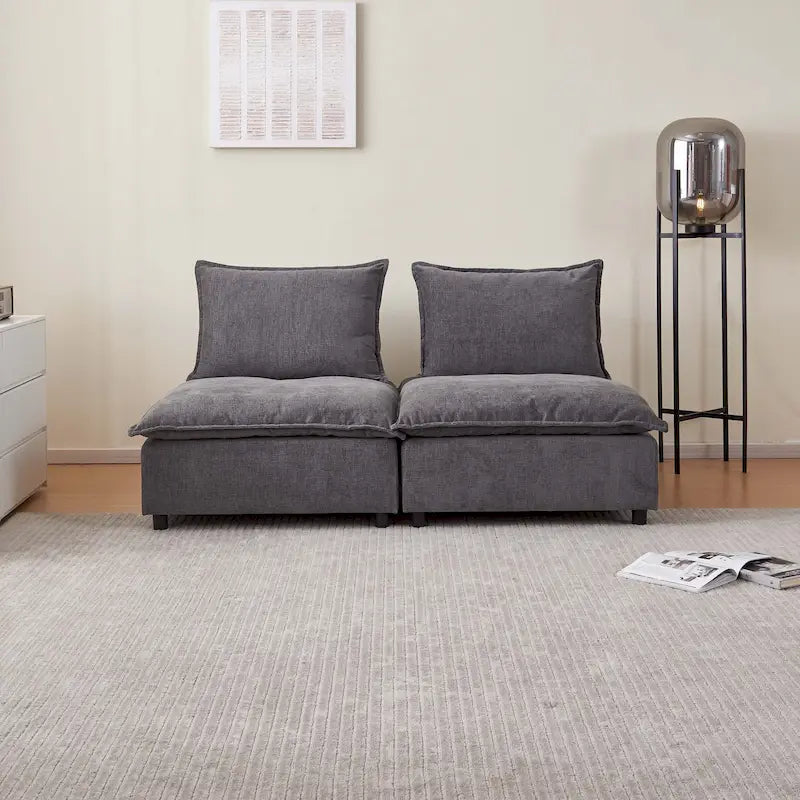 Canapé d'angle modulaire sans accoudoirs, revêtement chenille, combinaison libre