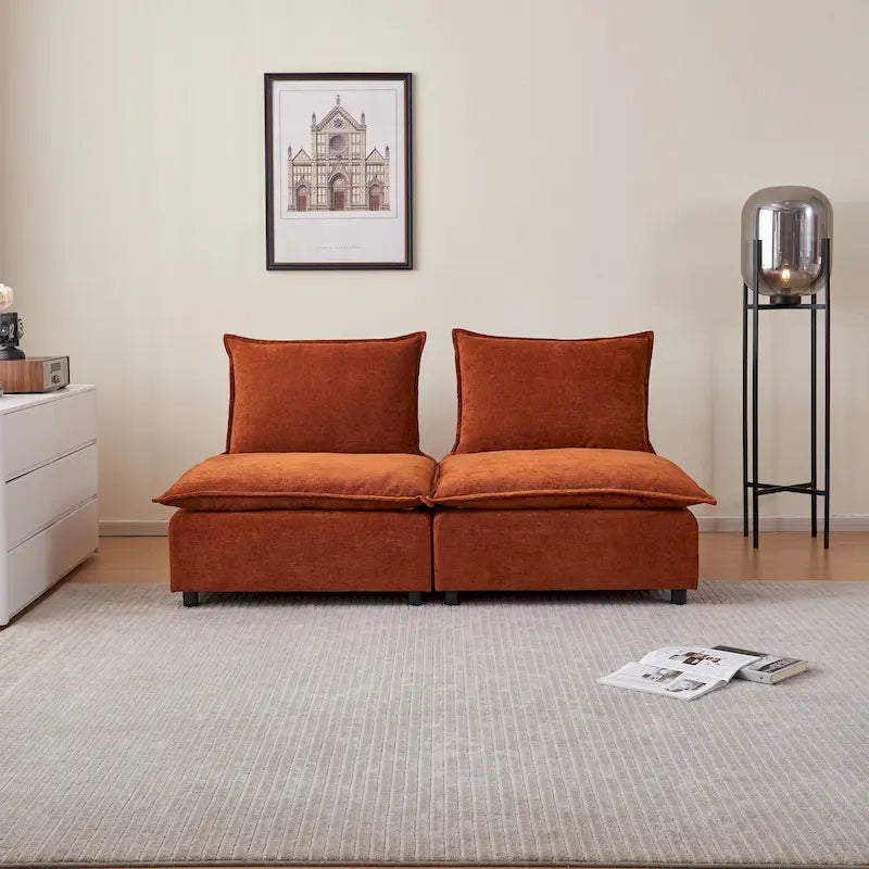Canapé d'angle modulaire sans accoudoirs, revêtement chenille, combinaison libre