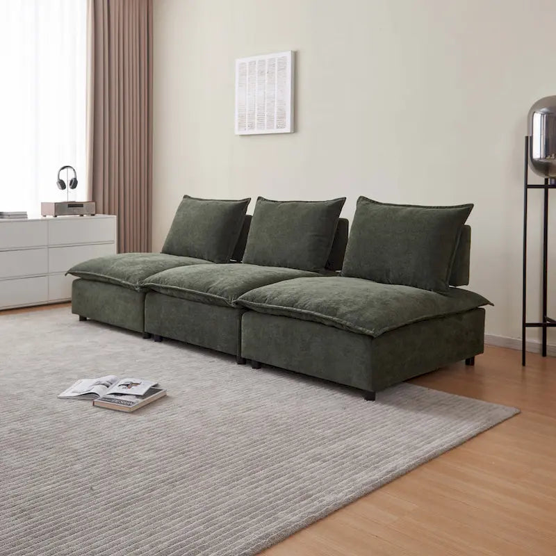 Canapé d'angle modulaire sans accoudoirs, revêtement chenille, combinaison libre