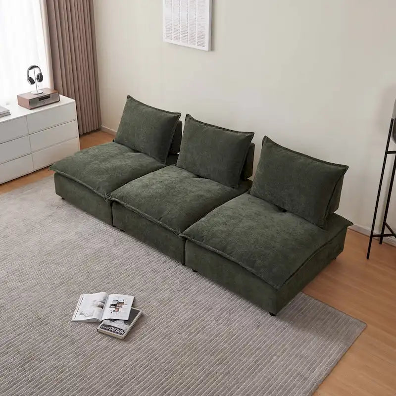 Canapé d'angle modulaire sans accoudoirs, revêtement chenille, combinaison libre