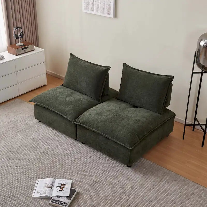 Canapé d'angle modulaire sans accoudoirs, revêtement chenille, combinaison libre