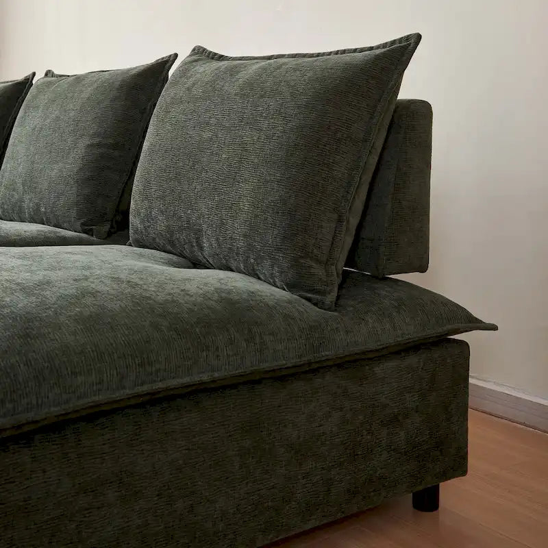 Canapé d'angle modulaire sans accoudoirs, revêtement chenille, combinaison libre