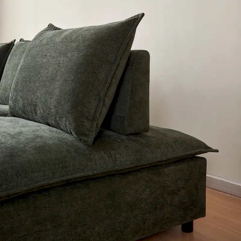 Canapé d'angle modulaire sans accoudoirs, revêtement chenille, combinaison libre