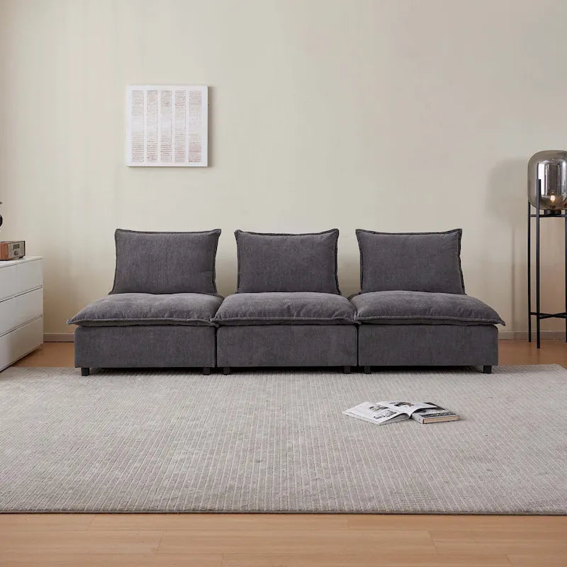 Canapé d'angle modulaire sans accoudoirs, revêtement chenille, combinaison libre