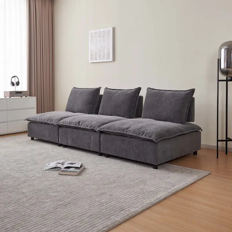 Canapé d'angle modulaire sans accoudoirs, revêtement chenille, combinaison libre
