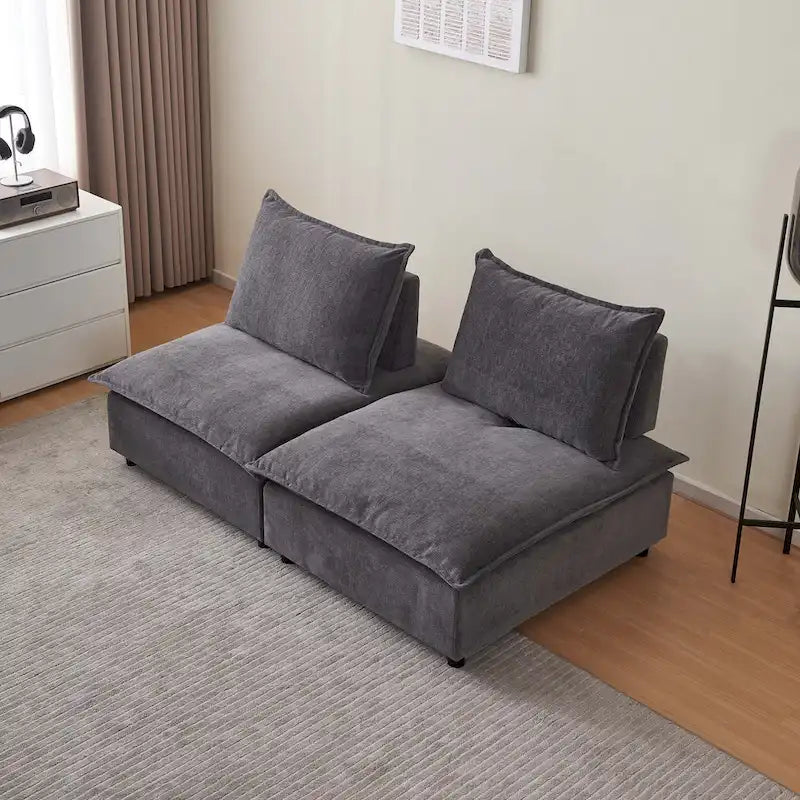 Canapé d'angle modulaire sans accoudoirs, revêtement chenille, combinaison libre