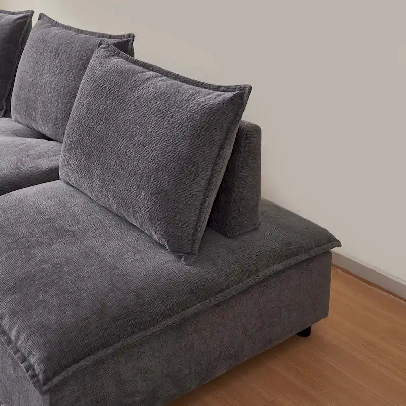 Canapé d'angle modulaire sans accoudoirs, revêtement chenille, combinaison libre