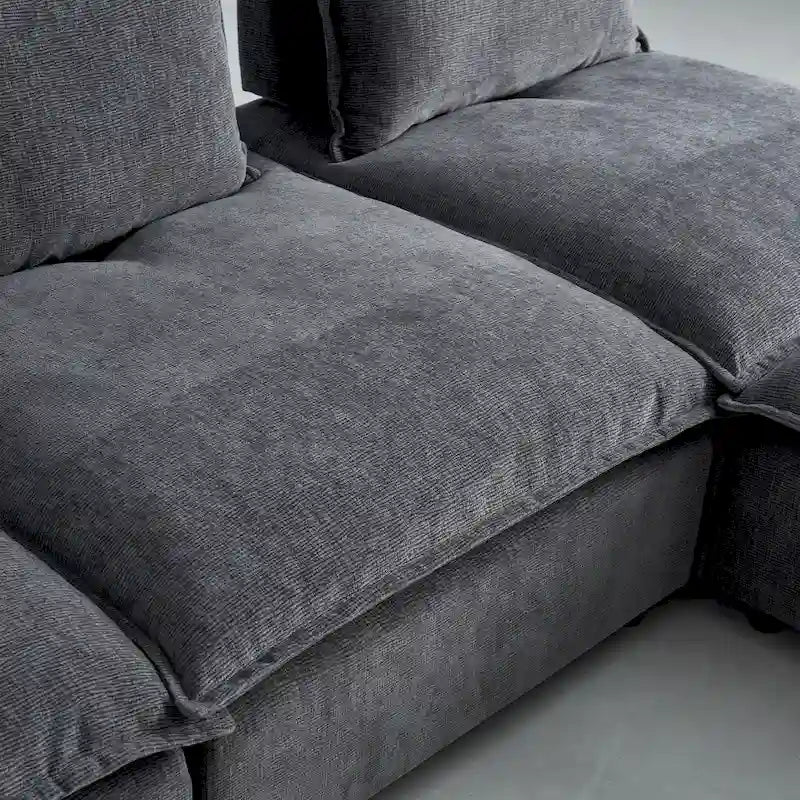 Canapé d'angle modulaire sans accoudoirs, revêtement chenille, combinaison libre