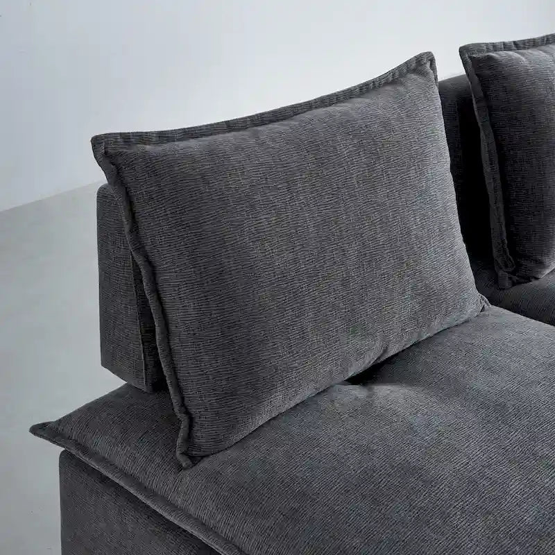 Canapé d'angle modulaire sans accoudoirs, revêtement chenille, combinaison libre