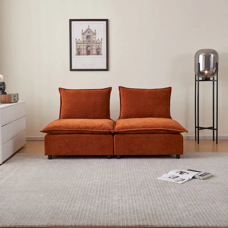 Canapé d'angle modulaire sans accoudoirs, revêtement chenille, combinaison libre