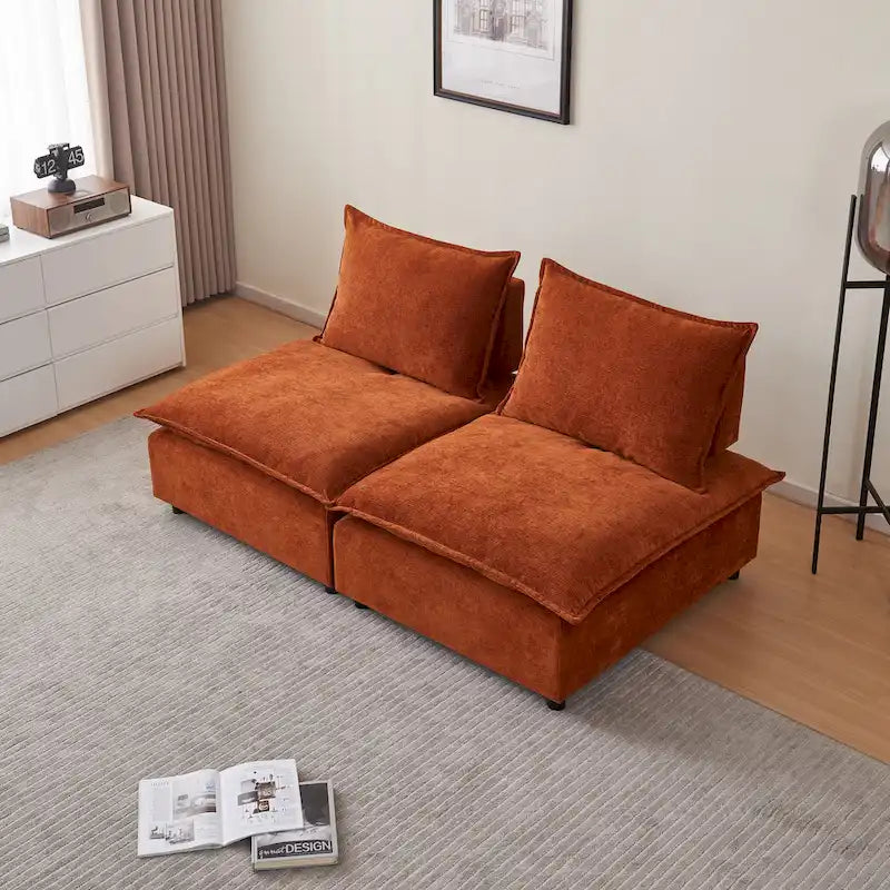 Canapé d'angle modulaire sans accoudoirs, revêtement chenille, combinaison libre