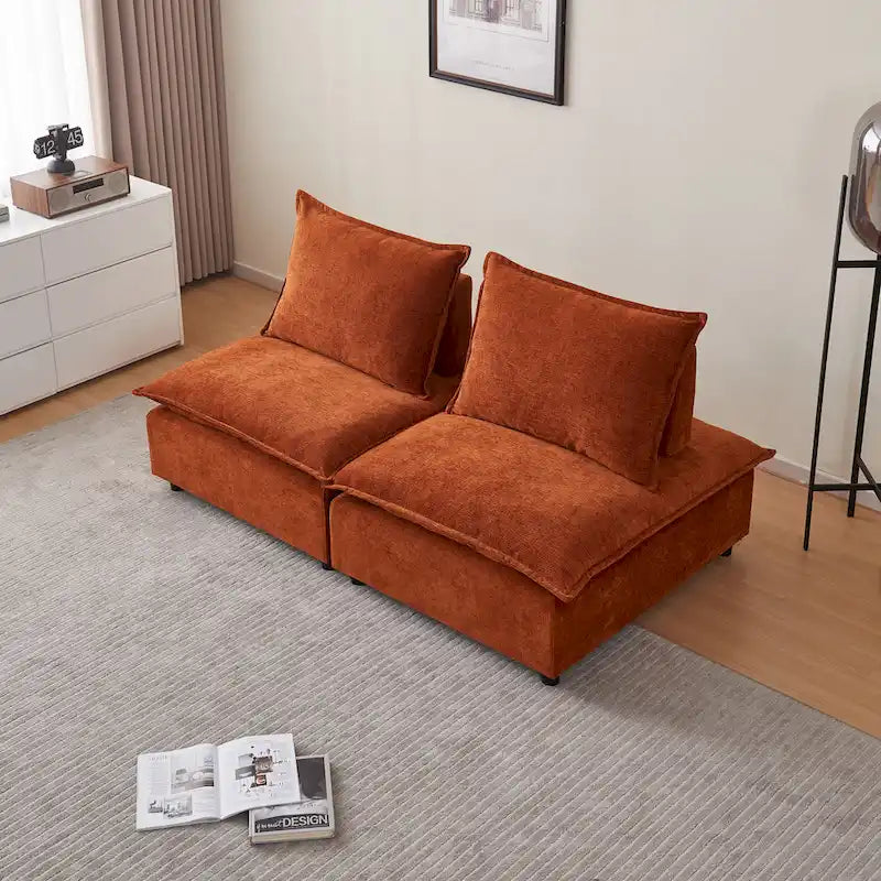 Canapé d'angle modulaire sans accoudoirs, revêtement chenille, combinaison libre
