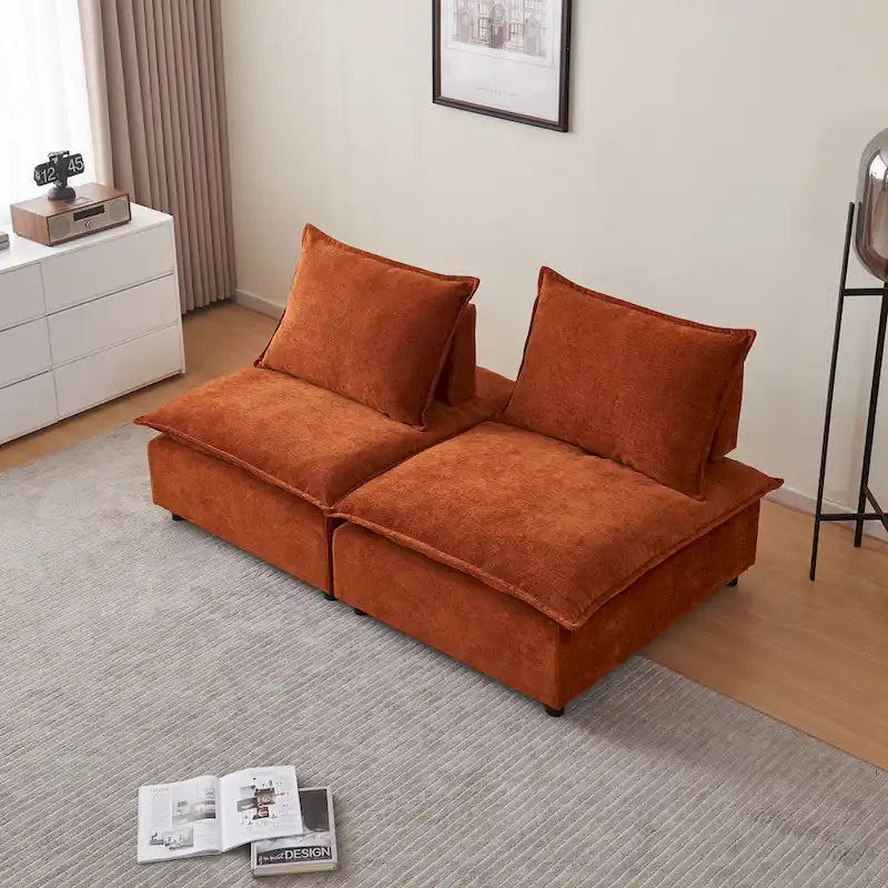 Canapé d'angle modulaire sans accoudoirs, revêtement chenille, combinaison libre