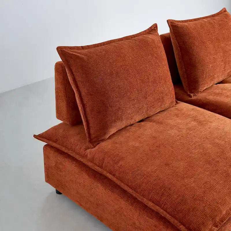 Canapé d'angle modulaire sans accoudoirs, revêtement chenille, combinaison libre
