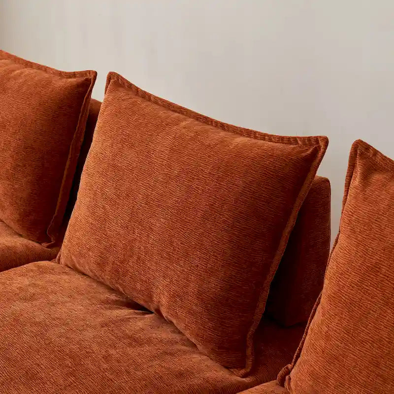 Canapé d'angle modulaire sans accoudoirs, revêtement chenille, combinaison libre