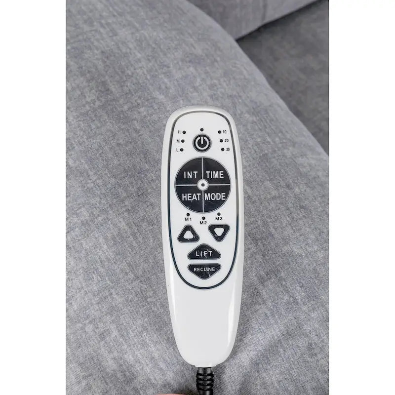 Fauteuil releveur électrique en velours gris clair avec points de massage, chauffage lombaire et poche de rangement