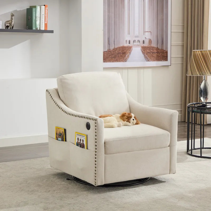 Fauteuil d'appoint moderne blanc crème 30,3 cm avec port USB