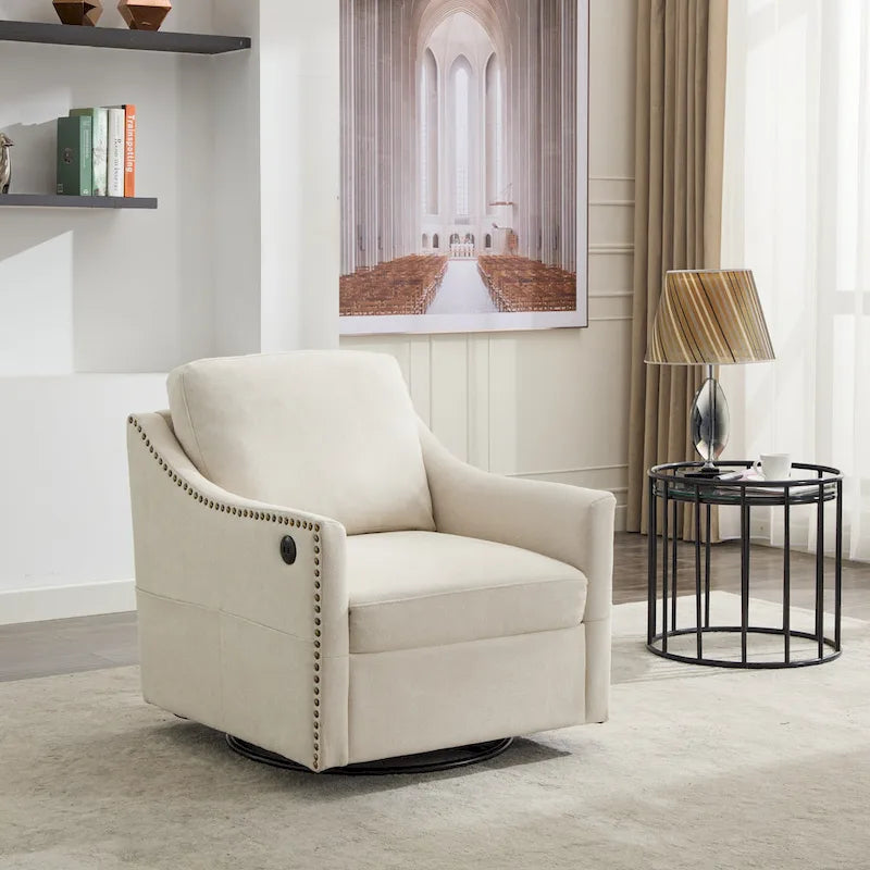 Fauteuil d'appoint moderne blanc crème 30,3 cm avec port USB