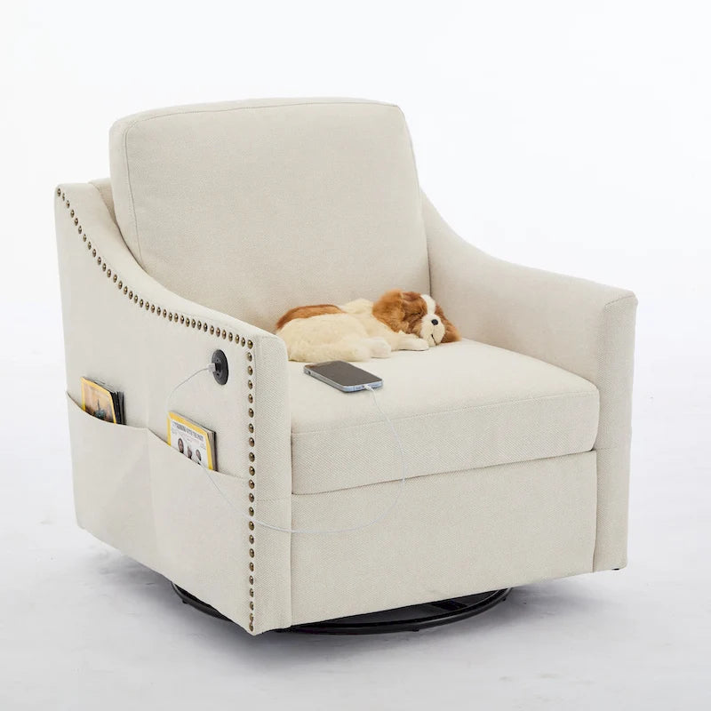 Fauteuil d'appoint moderne blanc crème 30,3 cm avec port USB