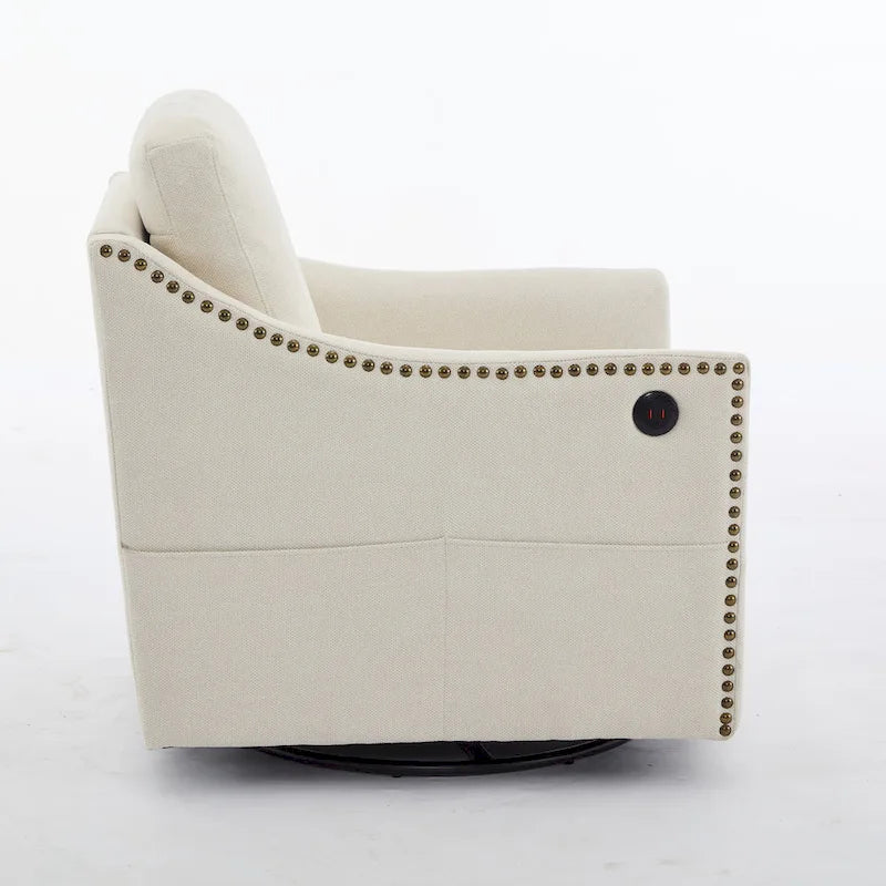 Fauteuil d'appoint moderne blanc crème 30,3 cm avec port USB