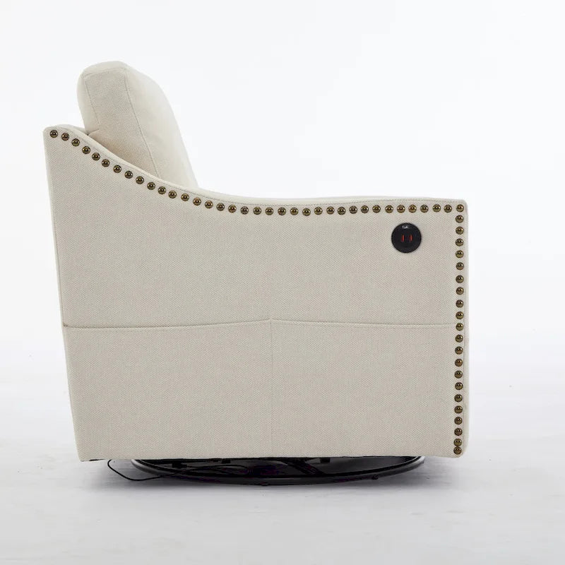 Fauteuil d'appoint moderne blanc crème 30,3 cm avec port USB